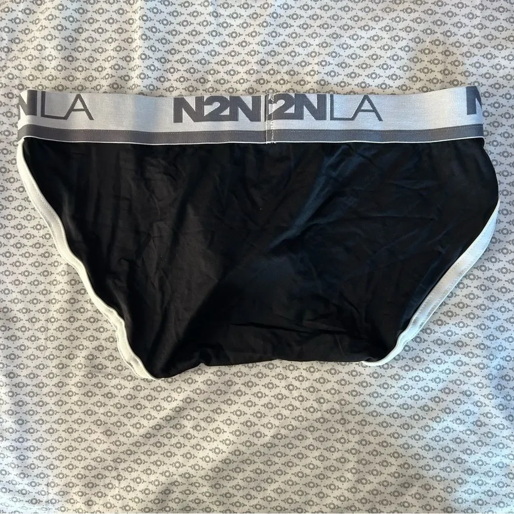 N2N Bodywear Black Logo Cut Out Briefs Large NWT